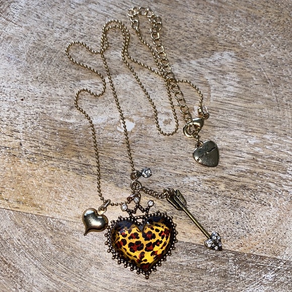Betsey Johnson Jewelry - Betsey Johnson Leopard Crown Heart Necklace